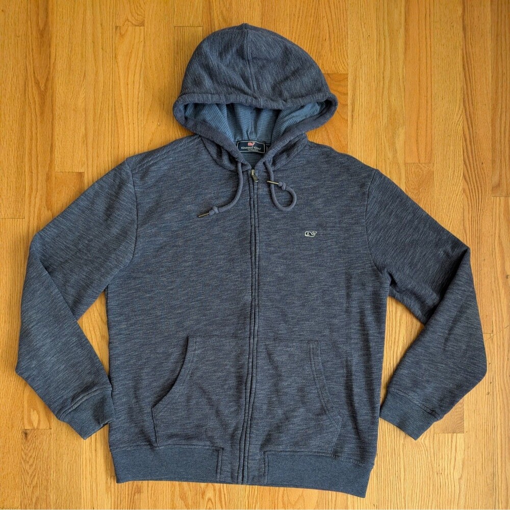 Vineyard Vines Full-ZIp Fleece Hoodie Heathered Navy Blue Men's M Cotton Blend